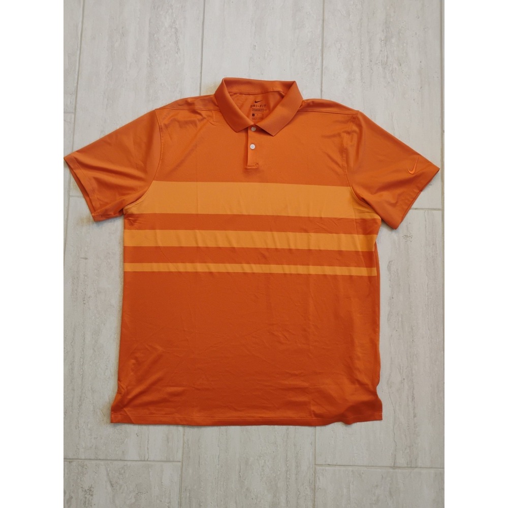 Nike Golf Dri-FIT Polo Shirt Mens XL Extra Large Short Sleeve Top Orange Striped